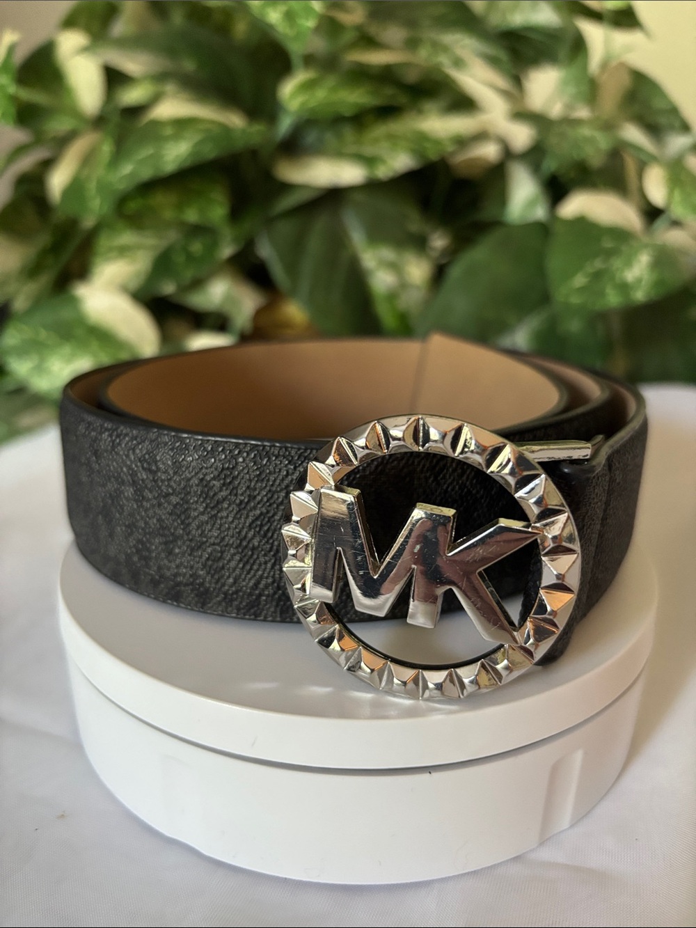 Michael Kors Belt with Studded Silver MK Buckle